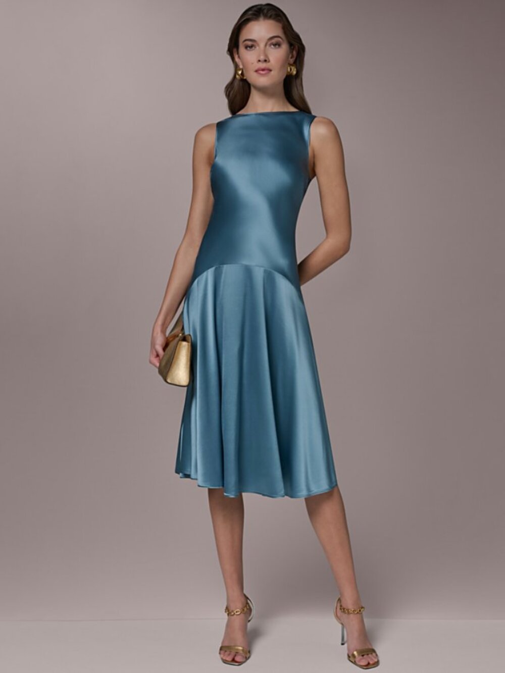 Donna Karan NY Silk Blend Boat Neck Midi Dress Cocktail Quiet Luxury sz 16 NWT